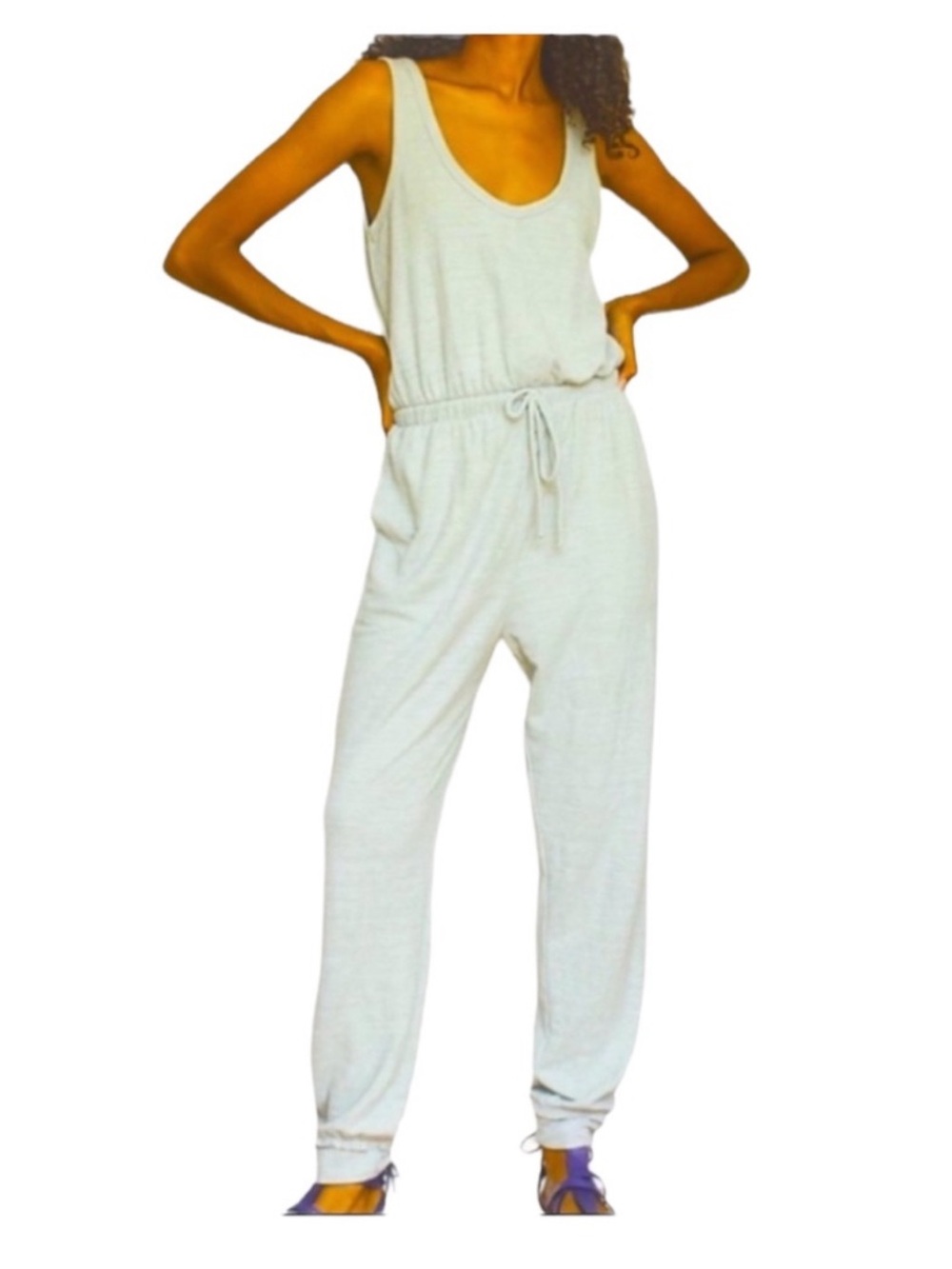 Free People Beach Bi Coastal Jumpsuit Small Sea Glass Aqua Relaxed Lightweight